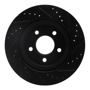 Ford Mustang Brake Rotor (1) - Rear Left - R1 Concepts - Drilled & Slotted - Black - `05-`14